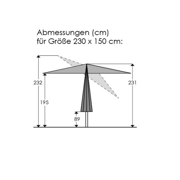 Schneider Stahl Kurbelschirm Cordoba 230x150cm knickbar Stock 38mm Anthrazit